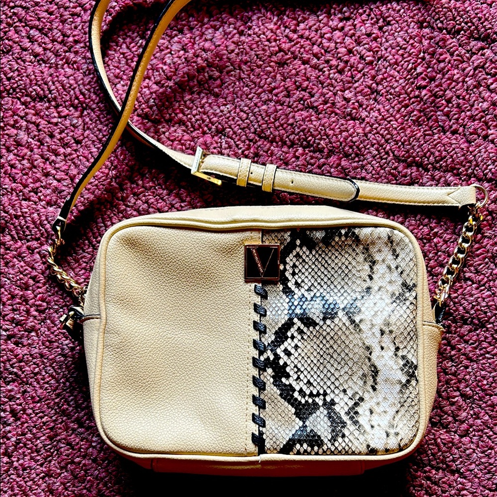 Victoria’s Secret ivory and snake print faux leather shoulder bag